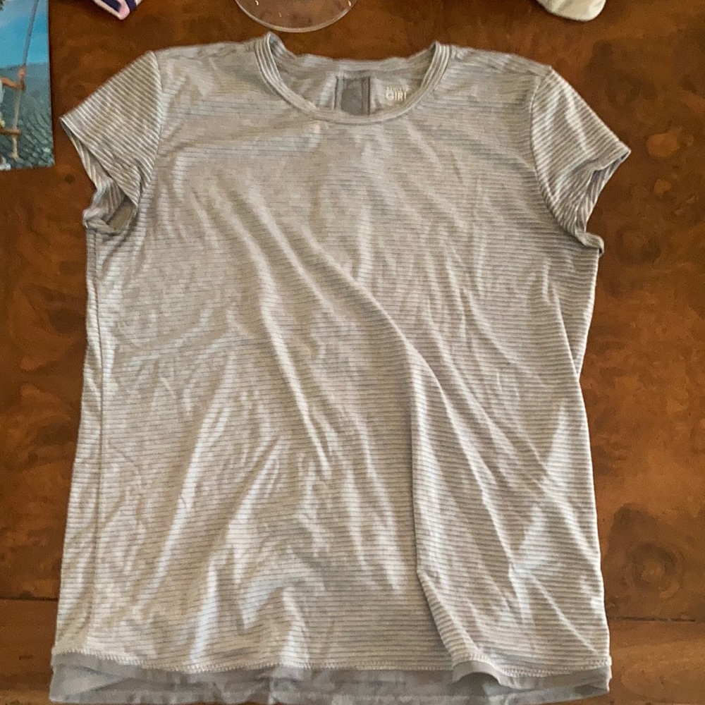 Athleta Girl grey and white striped tee